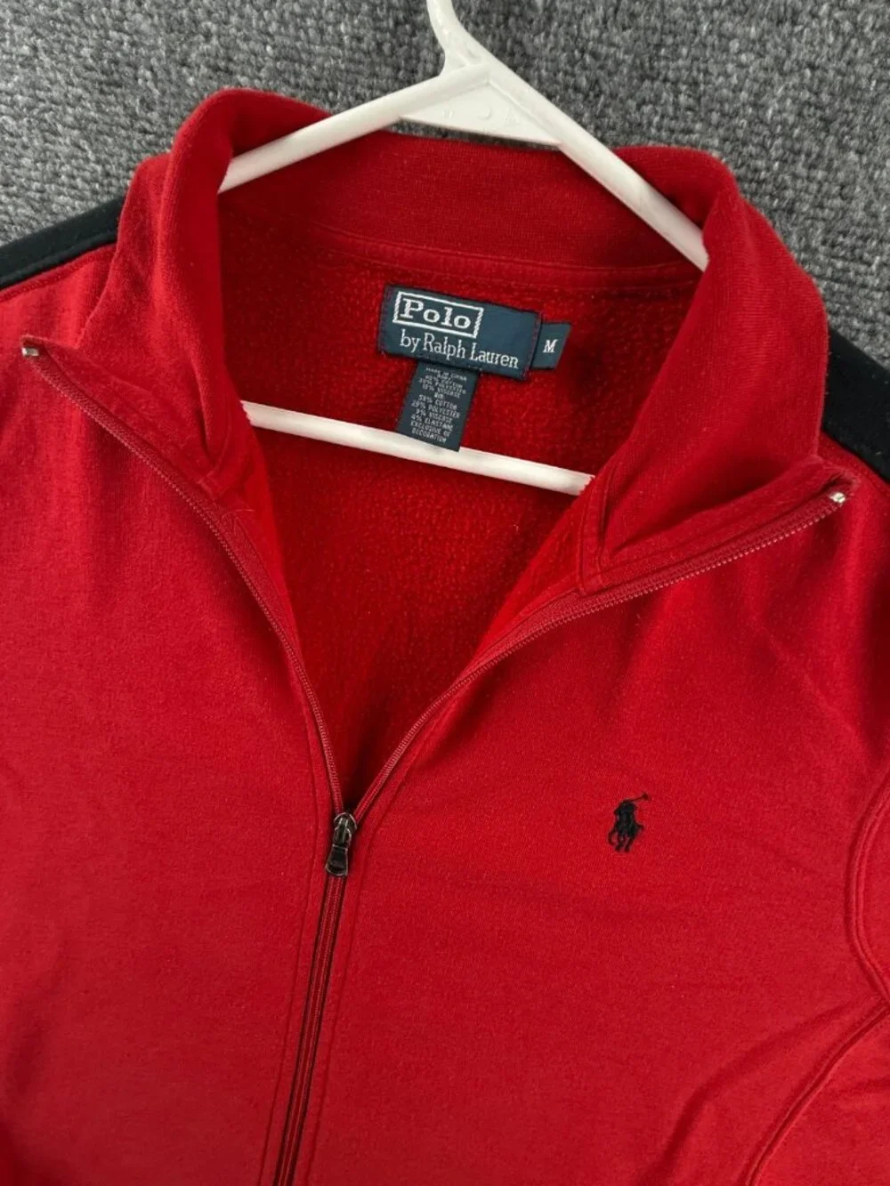 Polo Ralph Lauren Red Track Jacket Fleece Full Zip Medium Cotton Blend Pony
